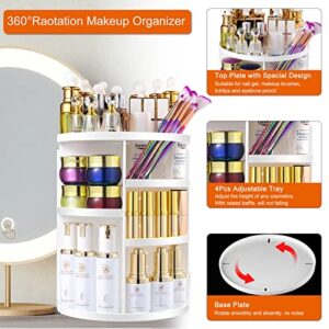 360 Rotating Makeup Organizer, chfine DIY Adjustable Bathroom Makeup Spinning Holder Storage Rack, Large Capacity Lazy Susan Cosmetics Organizer, Makeup Caddy Fits Countertop Vanity and Bathroom,White