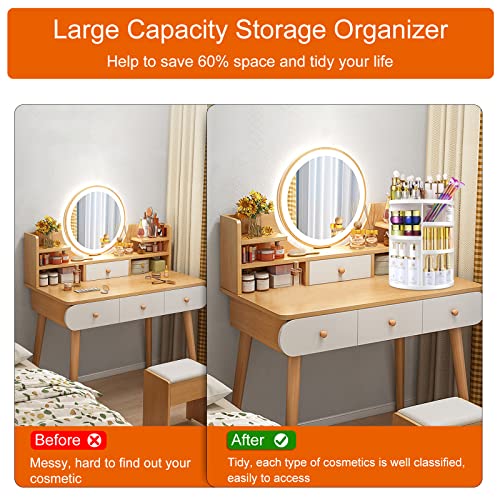 360 Rotating Makeup Organizer, chfine DIY Adjustable Bathroom Makeup Spinning Holder Storage Rack, Large Capacity Lazy Susan Cosmetics Organizer, Makeup Caddy Fits Countertop Vanity and Bathroom,White