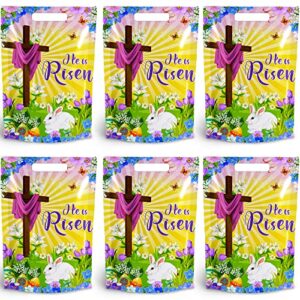 50 pieces easter large plastic treat bags he is risen party favor bags easter religious candy goodie treat gift bags easter tote bags with handles for easter spring jesus holiday party favor