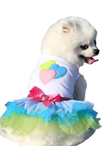 qwinee heart pattern dog dress sleeveless cat puppy princess dresses with polka dot bow skirts for small and medium dogs cats kitten multicolor s
