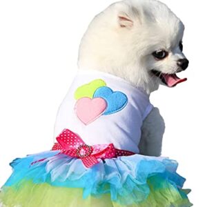 QWINEE Heart Pattern Dog Dress Sleeveless Cat Puppy Princess Dresses with Polka Dot Bow Skirts for Small and Medium Dogs Cats Kitten Multicolor S