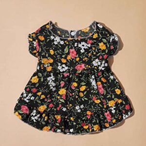 QWINEE Flower Print Dog Dress Ruffle Sleeve Puppy Princess Dress Casual Lightweight Party Vacation Dresses for Small Medium Cats Dogs Black M
