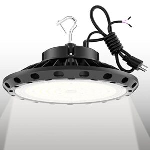 300w ufo led high bay light 42000lm (eqv.1250w mh/hps), 5000k daylight, 0-10v dimmable, ip65 waterproof, us plug with 5ft ul cable commercial lighting fixture for warehouse workshop factory area