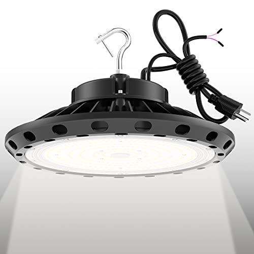 300W UFO LED High Bay Light 42000lm (Eqv.1250W MH/HPS), 5000K Daylight, 0-10V Dimmable, IP65 Waterproof, US Plug with 5ft UL Cable Commercial Lighting Fixture for Warehouse Workshop Factory Area