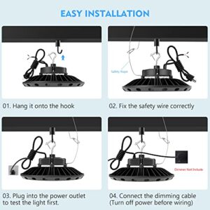 300W UFO LED High Bay Light 42000lm (Eqv.1250W MH/HPS), 5000K Daylight, 0-10V Dimmable, IP65 Waterproof, US Plug with 5ft UL Cable Commercial Lighting Fixture for Warehouse Workshop Factory Area