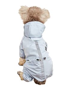 qwinee waterproof dog hooded raincoat with button puppy cat rain jacket lightweight pet poncho with leash hole for small medium large dogs cats kitten light blue xxl