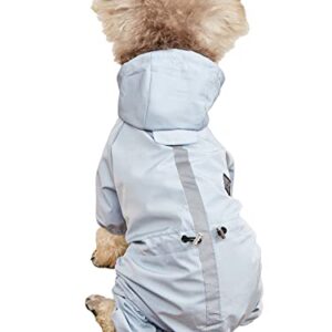 QWINEE Waterproof Dog Hooded Raincoat with Button Puppy Cat Rain Jacket Lightweight Pet Poncho with Leash Hole for Small Medium Large Dogs Cats Kitten Light Blue XXL