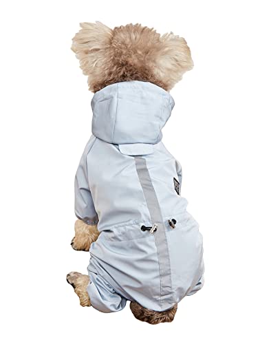 QWINEE Waterproof Dog Hooded Raincoat with Button Puppy Cat Rain Jacket Lightweight Pet Poncho with Leash Hole for Small Medium Large Dogs Cats Kitten Light Blue XXL