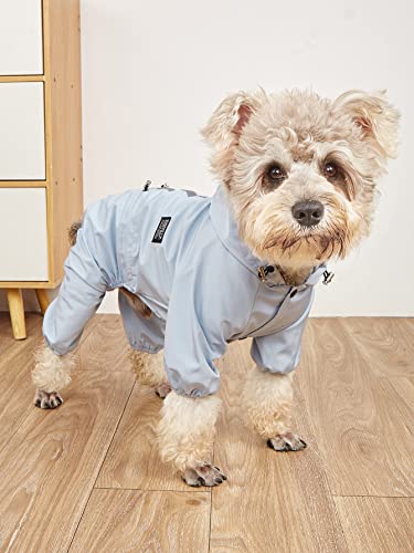 QWINEE Waterproof Dog Hooded Raincoat with Button Puppy Cat Rain Jacket Lightweight Pet Poncho with Leash Hole for Small Medium Large Dogs Cats Kitten Light Blue XXL