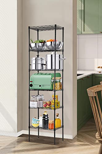 BIQWBIC 6 Tier Storage Shelf Wire Shelving Unit, Adjustable Shelves Standing Metal Storage Rack for Kitchen Pantry Closet, Steel Storage Shelves Display Organizer Rack, 17" Lx12 Wx63 H, Black