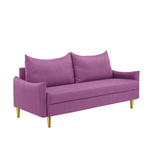gynsseh modern loveseat sofa, 100% polyester upholstered sofa couch with golden metal leg, 67" w mid century love seat sofas for living room bedroom home office (purple)