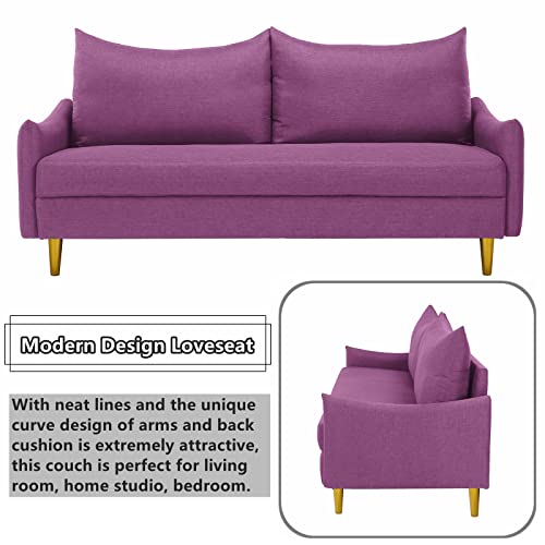 Gynsseh Modern Loveseat Sofa, 100% Polyester Upholstered Sofa Couch with Golden Metal Leg, 67" W Mid Century Love Seat Sofas for Living Room Bedroom Home Office (Purple)