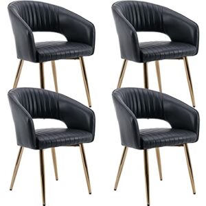 zsarts black leather dining chairs set of 4, modern upholstered gold accent chairs with hollow back tufted kitchen chairs side chairs for dining room living room reception room