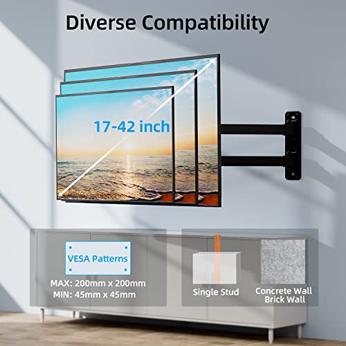 HOME VISION Full Motion TV Monitor Wall Mount Extend up to 21.9", Ball Joint 360° Rotation Swivel Tilt TV Mount for Most 17-42inch 4K LED LCD Flat Curved Screen TV, Max VESA 200x200mm