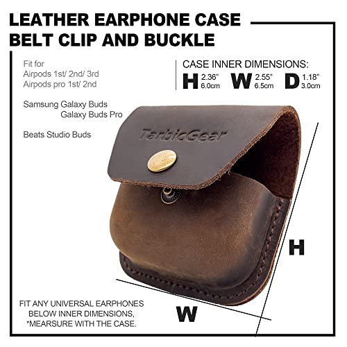 TarbicGear Belt Clip Airpod Case, Universal Leather Belt Holster for Airpod Pro, Samsung Galaxy Buds and Beats Studio Buds, Real Leather Earphone Pouch for Belt