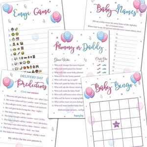 gender reveal party games - 5 activities for 25 guests - double sided games