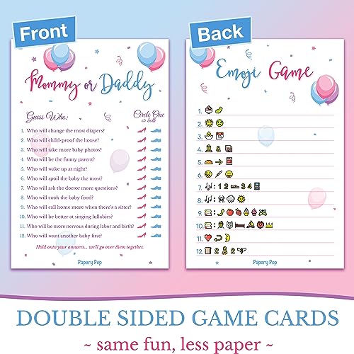 Gender Reveal Party Games - 5 Activities for 25 Guests - Double Sided Games