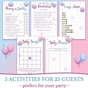 Gender Reveal Party Games - 5 Activities for 25 Guests - Double Sided Games