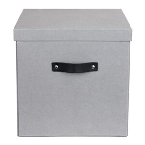 bigso logan storage box kd | storage cubes with lid for shelves and cubical room organizers | collapsible storage cube with leather handle for organization | 12.4’’ x 12.4’’ x 12.2’’ (grey)