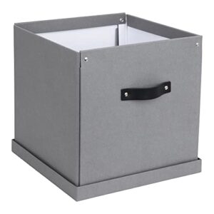 Bigso Logan Storage Box KD | Storage Cubes with Lid for Shelves and Cubical Room Organizers | Collapsible Storage Cube with Leather Handle for Organization | 12.4’’ x 12.4’’ x 12.2’’ (Grey)