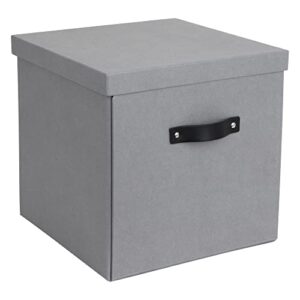 Bigso Logan Storage Box KD | Storage Cubes with Lid for Shelves and Cubical Room Organizers | Collapsible Storage Cube with Leather Handle for Organization | 12.4’’ x 12.4’’ x 12.2’’ (Grey)