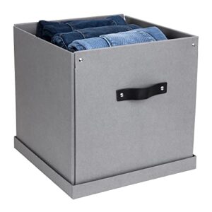 Bigso Logan Storage Box KD | Storage Cubes with Lid for Shelves and Cubical Room Organizers | Collapsible Storage Cube with Leather Handle for Organization | 12.4’’ x 12.4’’ x 12.2’’ (Grey)