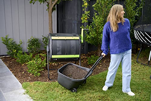 MAZE 48 Gallon Geared Two Compartment Compost Tumbler and MAZE Compost Cart