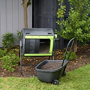 MAZE 48 Gallon Geared Two Compartment Compost Tumbler and MAZE Compost Cart