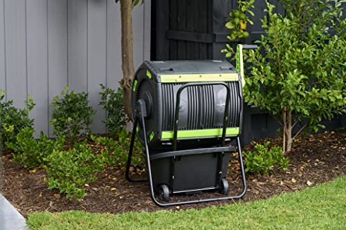 MAZE 48 Gallon Geared Two Compartment Compost Tumbler and MAZE Compost Cart