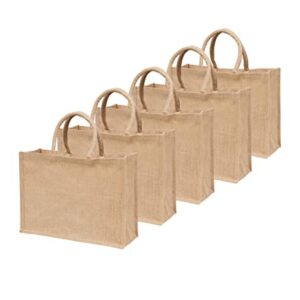 Jute Burlap Tote Bags with Handle | Natural Eco-friendly Reusable Grocery Bag | Totes for bridesmaids | By Yogi's Gift® (Pack of 5)