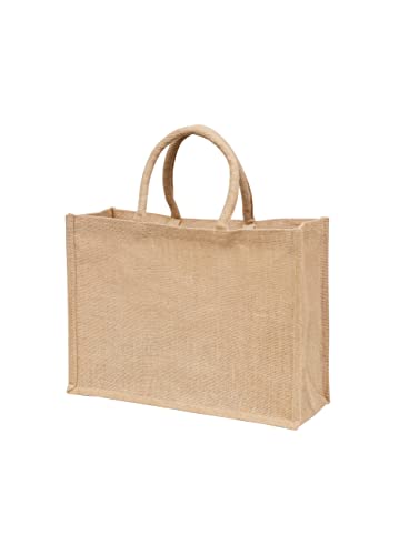 Jute Burlap Tote Bags with Handle | Natural Eco-friendly Reusable Grocery Bag | Totes for bridesmaids | By Yogi's Gift® (Pack of 5)