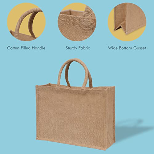 Jute Burlap Tote Bags with Handle | Natural Eco-friendly Reusable Grocery Bag | Totes for bridesmaids | By Yogi's Gift® (Pack of 5)