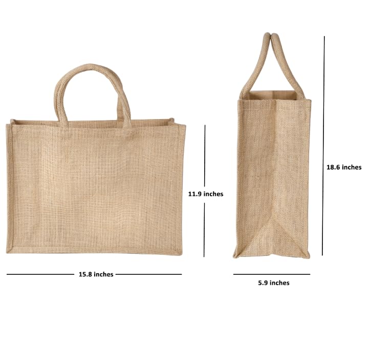 Jute Burlap Tote Bags with Handle | Natural Eco-friendly Reusable Grocery Bag | Totes for bridesmaids | By Yogi's Gift® (Pack of 5)