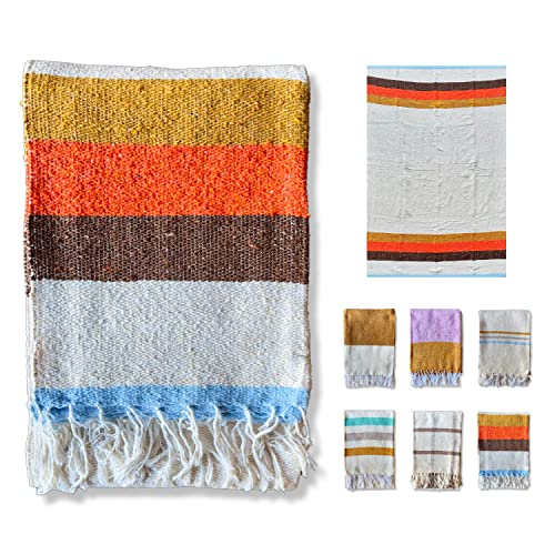 Sundream Supply Mexican Blanket - Thick Authentic Handwoven Beach Blanket, Perfect Outdoor Serape Throw for Picnics Yoga & Camping, Soft Home Decor Falsa Throw, Baja Blanket (Brown, Orange & Gold)