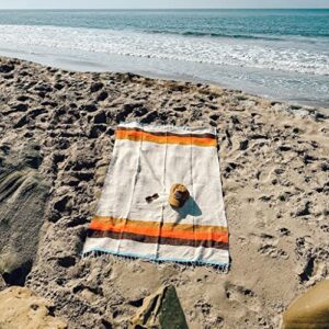 Sundream Supply Mexican Blanket - Thick Authentic Handwoven Beach Blanket, Perfect Outdoor Serape Throw for Picnics Yoga & Camping, Soft Home Decor Falsa Throw, Baja Blanket (Brown, Orange & Gold)