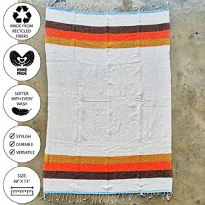 Sundream Supply Mexican Blanket - Thick Authentic Handwoven Beach Blanket, Perfect Outdoor Serape Throw for Picnics Yoga & Camping, Soft Home Decor Falsa Throw, Baja Blanket (Brown, Orange & Gold)