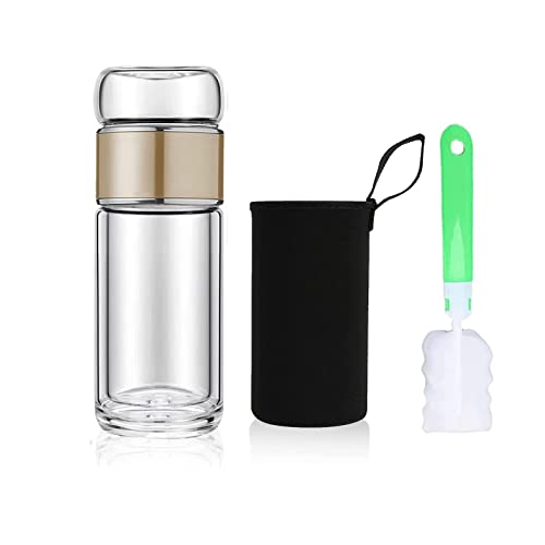 Aurfedes Double glazed water bottle - with tea infuser - tea cup lid for green or iced tea cold brew coffee cup or hot or cold water travel bottle (1PCSSS)