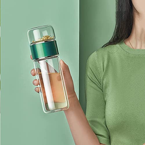 Aurfedes Double glazed water bottle - with tea infuser - tea cup lid for green or iced tea cold brew coffee cup or hot or cold water travel bottle (1PCSSS)