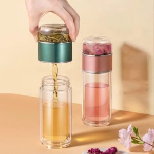 Aurfedes Double glazed water bottle - with tea infuser - tea cup lid for green or iced tea cold brew coffee cup or hot or cold water travel bottle (1PCSSS)