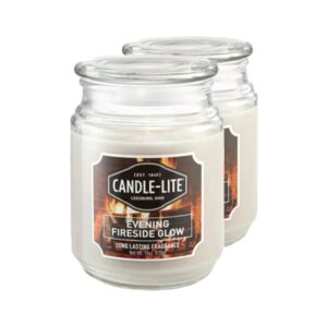 Candle-lite Scented Candles, Evening Fireside Glow Fragrance, 18 oz.2-Pack, Single-Wick Candle with 110 Hours of Burn Time, Off-White Color