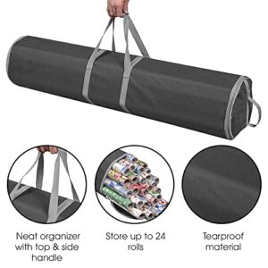 ProPik Wrapping Paper Storage Bag | Gift Wrap Holder Organizer | 2 Pack Store Up to 48 Rolls 40 Inch Long | Heavy Duty 600D Oxford Material Holiday Container | Top & side handles (Black)
