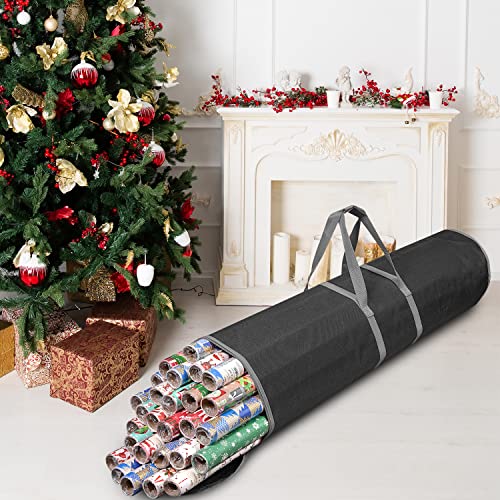 ProPik Wrapping Paper Storage Bag | Gift Wrap Holder Organizer | 2 Pack Store Up to 48 Rolls 40 Inch Long | Heavy Duty 600D Oxford Material Holiday Container | Top & side handles (Black)