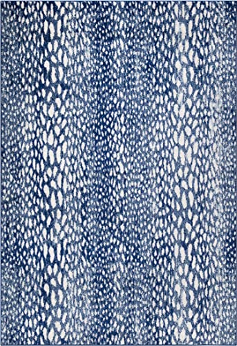 Abani Area Rug - 4x6 - Antelope Collection - Indoor Use - Blue & Cream Animal Print - Medium Pile-Turkish Made-Stain & Shed Resistant Livingroom Bedroom Kitchen Office-Safe for Kids & Pets-Soft Feel