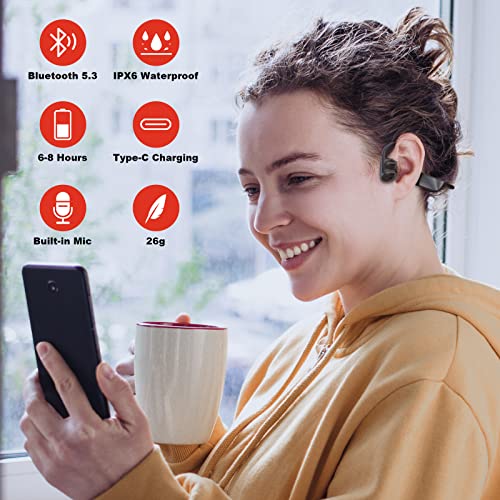 RR SPORTS Wireless Air Conduction Headphones, Open Ear Bluetooth 5.3 Headphones with Built-in Mic, HiFi Sound Headset with 4 Speakers, Sweat Resistant Sport Earphones for Running, Cycling, Driving