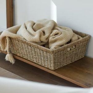 StorageWorks Wicker Baskets, Seagrass Baskets for Organizing, Seagrass Storage Baskets with Built-in Handles, Large, 2 Pack
