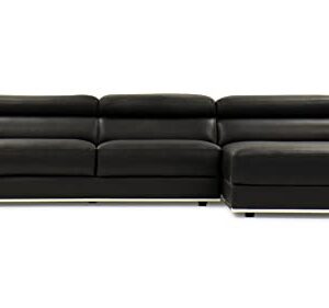 Zuri Furniture Encore 122" Right-ChaiseModern Sectional - Full Grain Leather in Black