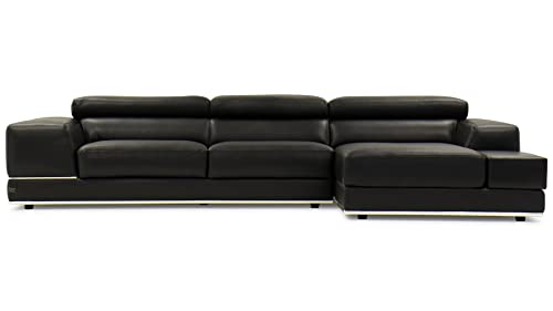 Zuri Furniture Encore 122" Right-ChaiseModern Sectional - Full Grain Leather in Black