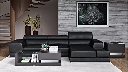 Zuri Furniture Encore 122" Right-ChaiseModern Sectional - Full Grain Leather in Black