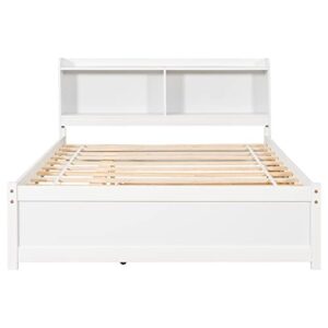 HomSof Full Bed with Trundle and Bookcase,White