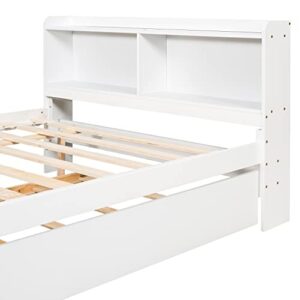 HomSof Full Bed with Trundle and Bookcase,White